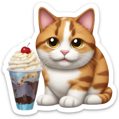Realistic Fat calico cat with sundae sticker