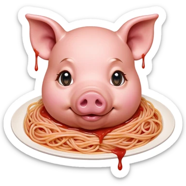 renaissance style pink dripping sauce spaghetti monalisa pig face portrait sticker