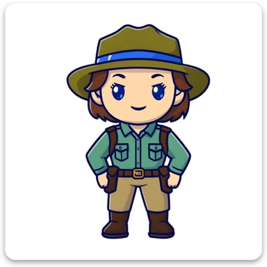 white woman park ranger with brown hair and blue eyes in a nature background sticker