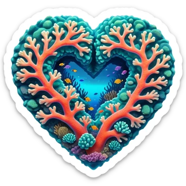 Cinematic Realistic Heart Reef Landscape Emoji, depicted with a naturally heart‚Äêshaped coral formation in vibrant marine hues, rendered with detailed underwater textures and luminous lighting. sticker