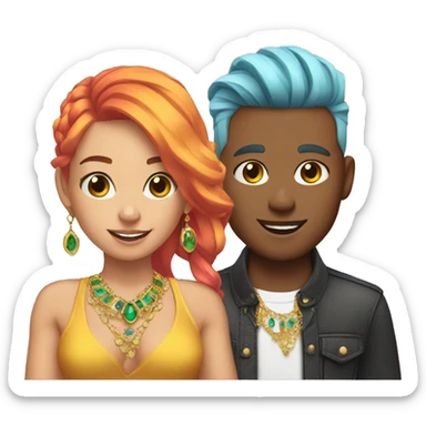 gen z male and female with phones colored hair and jewelry sticker