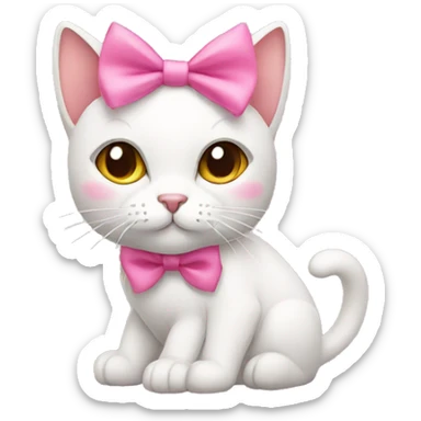 cat with pink bows on right side of ear sticker