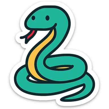snake, lineal color icon with black outlines, simple and modern sticker