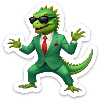capitalist iguana banker godfather with black sunglasses breakdance scaring sticker