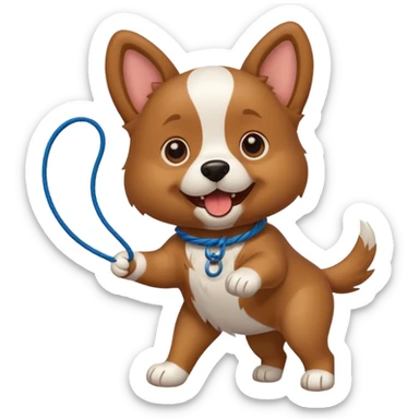 dog playing with a string toy sticker