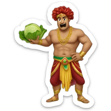 Angry belly dancer man holding a lettuce sticker