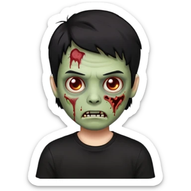 zombie iPhone emoji with buzz cut short black hair and black t-shirt sticker