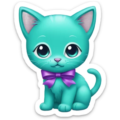 Teal kitten with a purple bow sticker