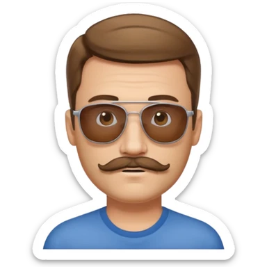Man in his forty’s, with light moustache and a light beard, brown hair with young haircut, and sunglasses  sticker
