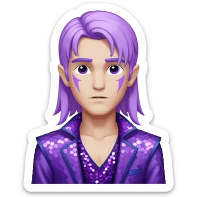 Zeus from Lore Olympus with long lilac hair, purple sequin outfit sticker