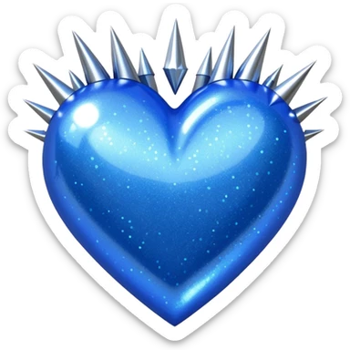 blue glittery heart with chrome spikes sticker