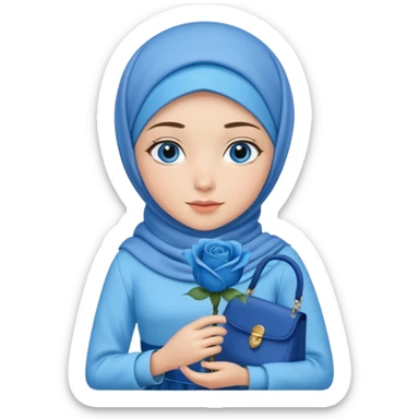Turkish beautiful finish Konya girl blue eyes with blue hijab islamic dress and had on her hand blue rose hand bag sticker