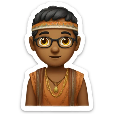 A litle chubby Indian boy with shrthars ans specs sticker