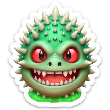 poisonous mushroom monster portrait, head and shoulders only, toxic green glow, scary grin, spiky mushroom head, 3D cartoon, mobile game icon style, clean background, no text, no watermark

 sticker