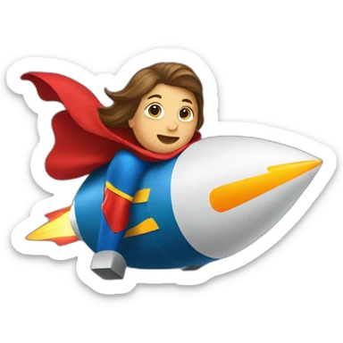 person dressed with a superhero cape sitting on a rocket sticker