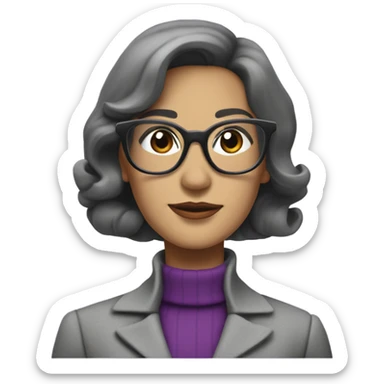 Full torso 70’s Tv show Diana Prince wearing grey suit with purple turtleneck and eyeglasses  sticker