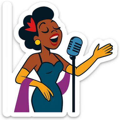 black jazz singer wearing a glamorous 1940s dress sticker