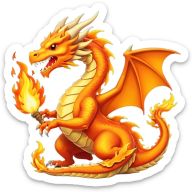 Fire dragon breathing fire, simplified google facebook artstyle sticker