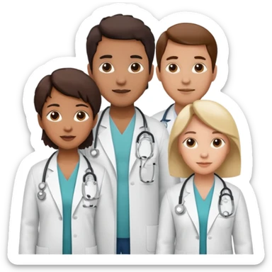 Create four doctors standing together as a group. sticker