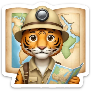 Tiger explorer with pith helmet and map sticker