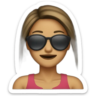 a woman wearing sunglasses and tearing up sticker