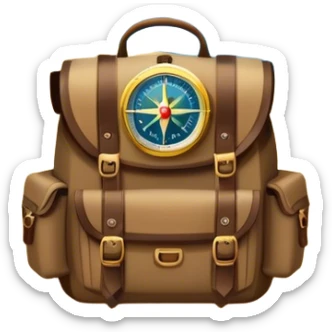 Icon for Expeditions: a compass, a map, a backpack and a rugged expedition jeep, set against a backdrop of snowy mountains, sand dunes and tropical islands. The icon should capture the spirit of adventure and exploration in diverse landscapes. Transparent background. sticker