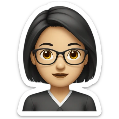 Young woman asiatic teacher, red glasses, black eyes, black square hairs  sticker
