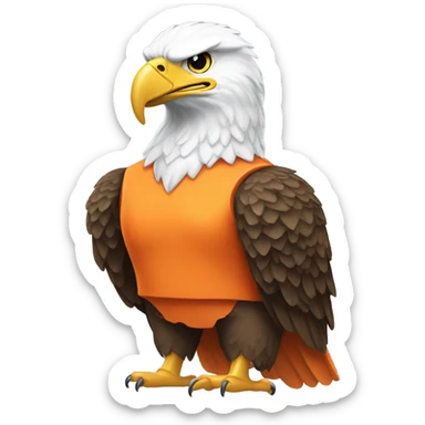 Bald eagle wearing orange and white jersey sticker