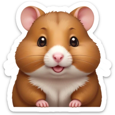 Cinematic Cute Brown Hamster Portrait Emoji, Head tilted playfully and inquisitively, featuring a glossy, rich brown fur with a delicate sheen, round, sparkling dark eyes filled with curiosity, Simplified yet irresistibly adorable features, highly detailed, glowing with a warm, friendly glow, high shine, affectionate and lively, stylized with a touch of whimsy, bright and endearing, soft glowing outline, capturing the essence of a mischievous yet loving hamster, so playful it feels like it could dash out of the screen and into your arms! sticker