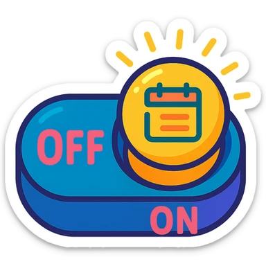 playful cartoon toggle switch, colorful, ON/OFF label, glowing, represents event consolidation sticker