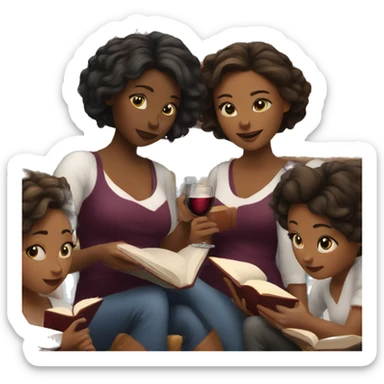 group of girls with wine reading books sticker