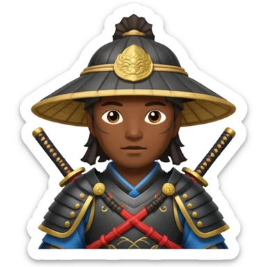 Samurais in Hat, Warrior in armor holding wide hat sticker