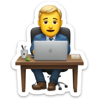 hombre sentado en una mesa con su ordenador de appel mirando la pantalla sticker