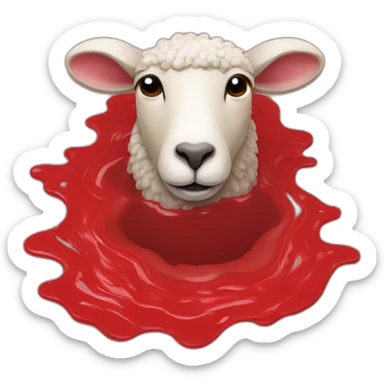 A sheep head  in a red puddle sticker