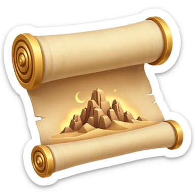 desert magic scroll object icon, ancient parchment with glowing sand symbols, sand dust floating, fantasy desert artifact, 3D cartoon, mobile game icon style, centered, clean background, no text, no watermark
 sticker