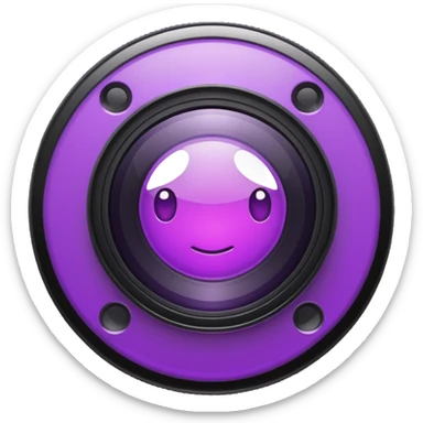 A round camera lens, apple emoji style, minimalist, with highlights, purple sticker