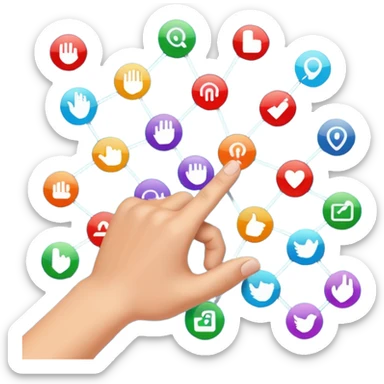 hand cursor pointing at a grid of app icons sticker