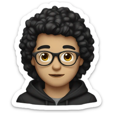 white boy black hair black hoodie with glasses sticker