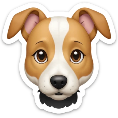 a full body facing front on of a buff white beagle cross jack russell terrier looking dog the size of a kelpie with light brown long ears resting on its face and a light brown patch above one eye and a large snout. the rest of the dog is completely white.  sticker
