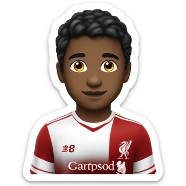 a little handsome boy in a Liverpool kit with black hair and brown skin. sticker