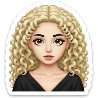 Pale Saudi beauty, pretty baddie, black eyeliner, curly long hair sticker