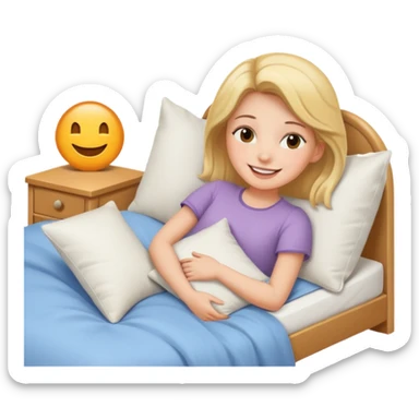 girl relaxing in bed with pillow sticker