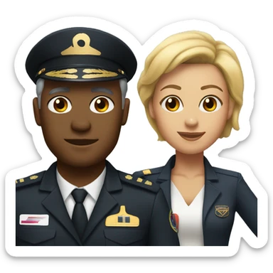 Black airline pilot and woman with blonde bob sticker