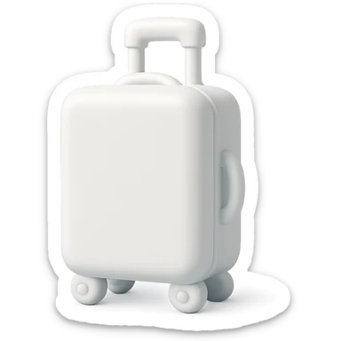 white realistic suitcase on wheels, vinyl figure style, soft shadows and highlights, pure white color, transparent background, no decoration sticker