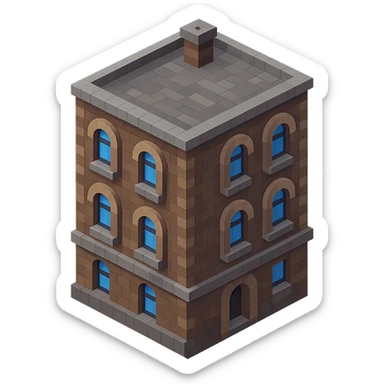 old Saint Petersburg building, gray-brown facade, arched windows, isometric view sticker