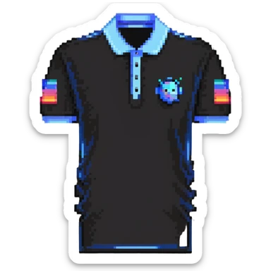 polo shirt with AI design, technological details in pixel art style sticker