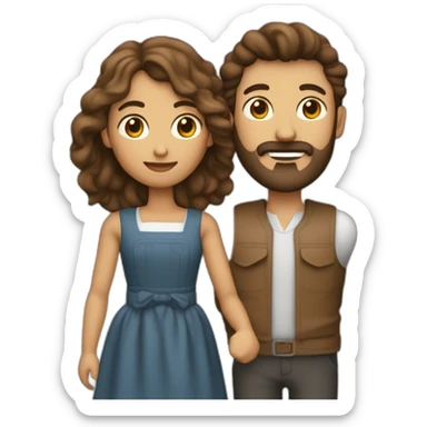 Homme brun avec barbe qui tiens une baguette qui pointe vers une femme brune en topcrop et jupe courte sticker