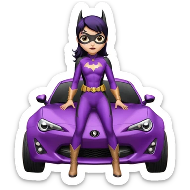 60’s Batgirl themed Satin black and rose gold Scion FR-S hot rod off road capable (tight fitting purple suit with black hair on her) sticker