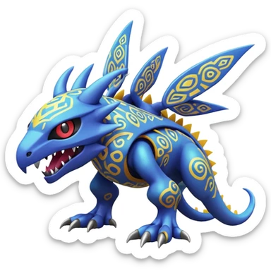 A 3D CGI model of a randomly-colored cool badass Fakémon-Pokémon-Digimon-Spectrobe-creature (full body) sticker