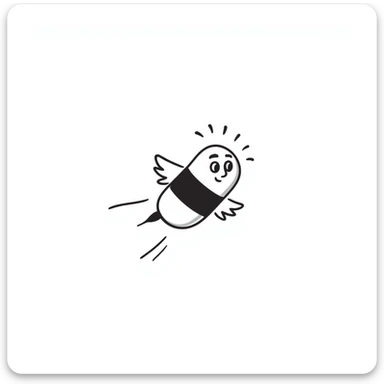 Medicine pill or capsule with small wings attached, flying through the air sticker